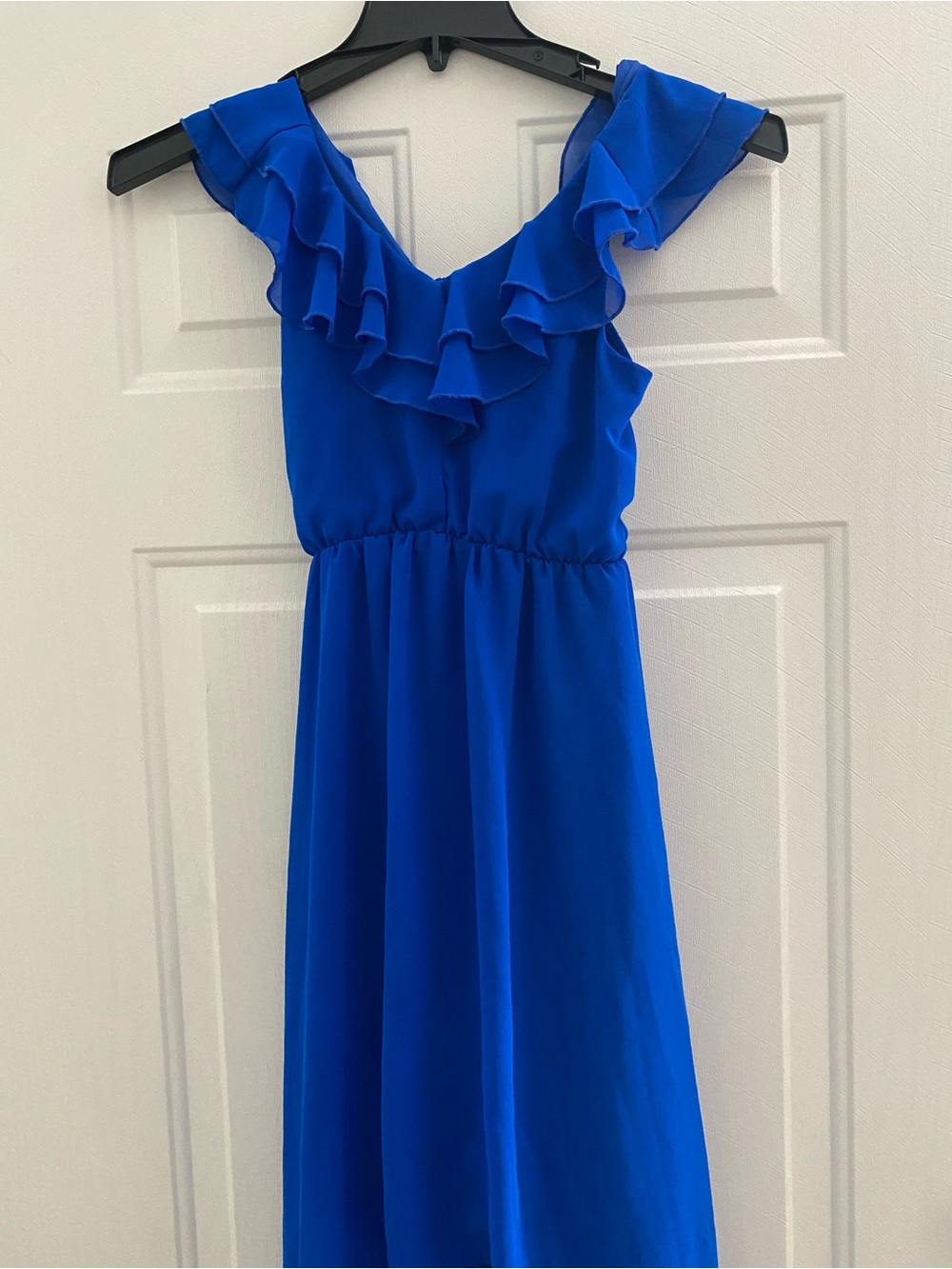 My Michelle Royal Blue Ruffle-Shoulder Girls Dress